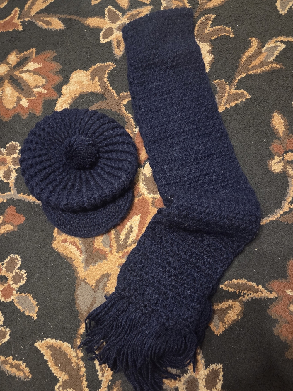 Neiman Marcus Knit Navy Scarf and Cap Set